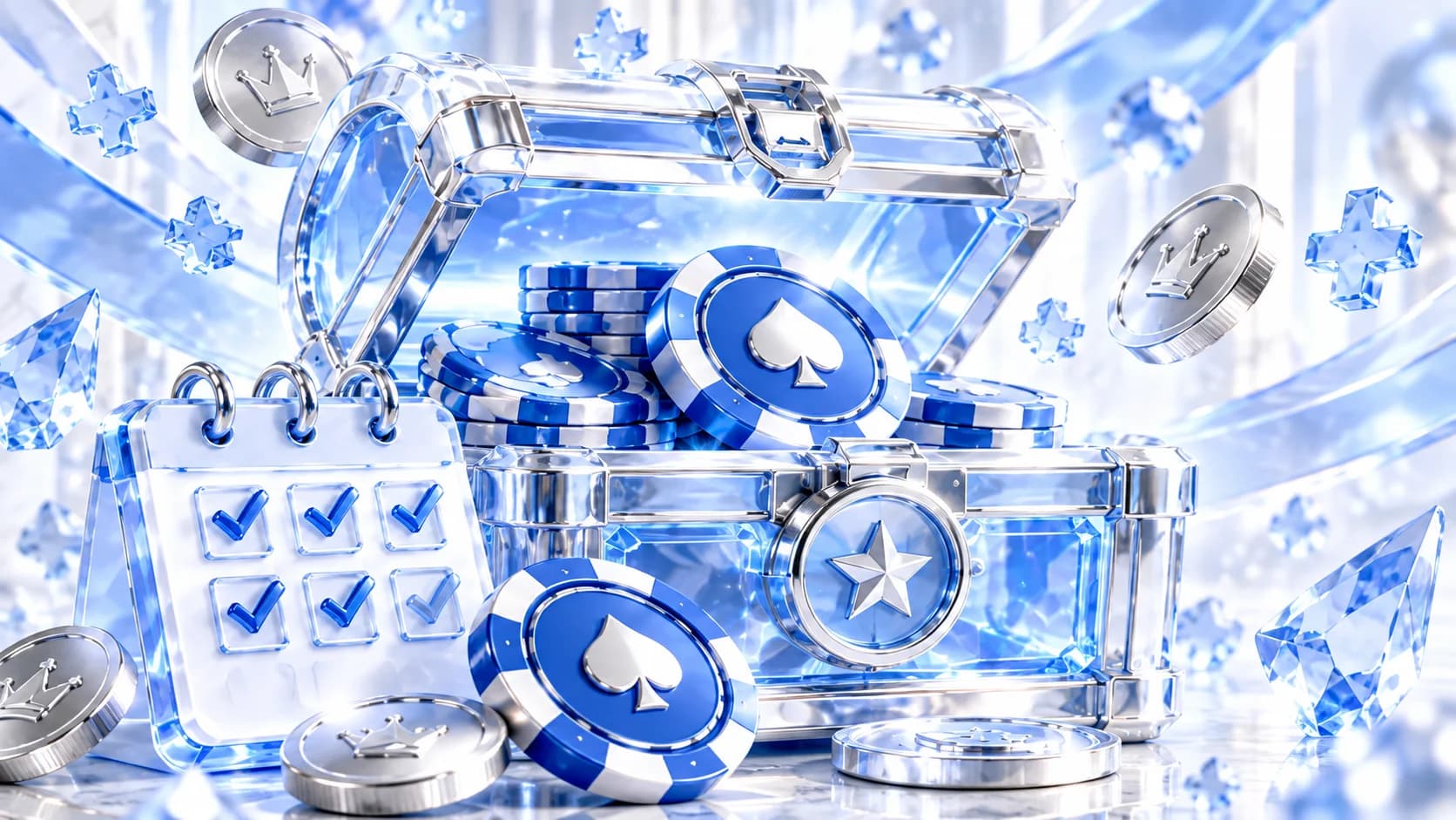 ADD.BET 아이스 블루 미션 보물상자와 체크리스트가 있는 가입머니·미션머니 이벤트